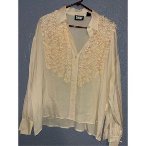 Vintage DKNY Ruffle bib blouse 100% silk